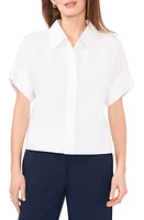 halogen(r) Short Sleeve Crop Shirt Bright White at Nordstrom,