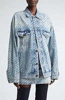 Balenciaga Logo Print Oversize Denim Jacket Iced Blue at Nordstrom,