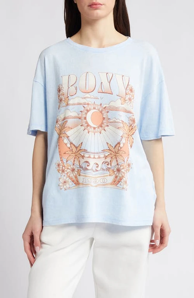 Roxy Star Chart Oversize Cotton Graphic T-Shirt in Bel Air Blue at Nordstrom, Size X-Small