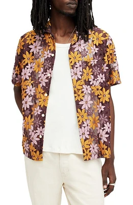 AllSaints Visalia Floral Lace Camp Shirt Lapis Purple at Nordstrom,