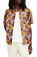 AllSaints Visalia Floral Lace Camp Shirt Lapis Purple at Nordstrom,