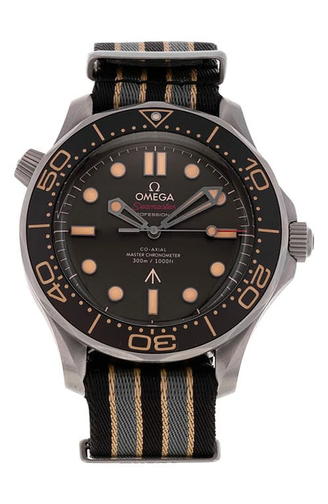 Watchfinder & Co. Omega Preowned 2022 Seamaster Diver 300m James Bond Edition Automatic Nylon Strap Watch, 42mm in Brown at Nordstrom