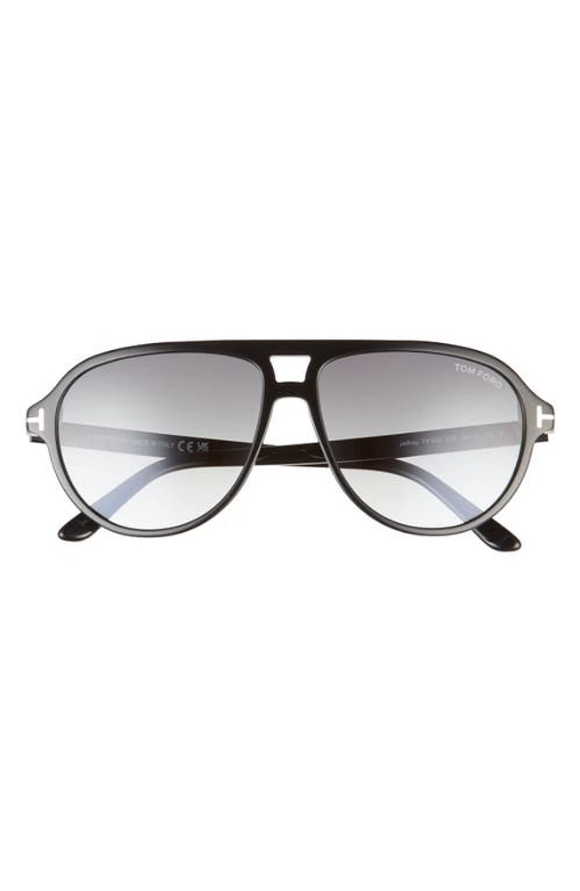 TOM FORD Jeffrey 59mm Gradient Pilot Sunglasses in Shiny Black /Gradient Smoke at Nordstrom