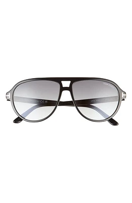 TOM FORD Jeffrey 59mm Gradient Pilot Sunglasses in Shiny Black /Gradient Smoke at Nordstrom