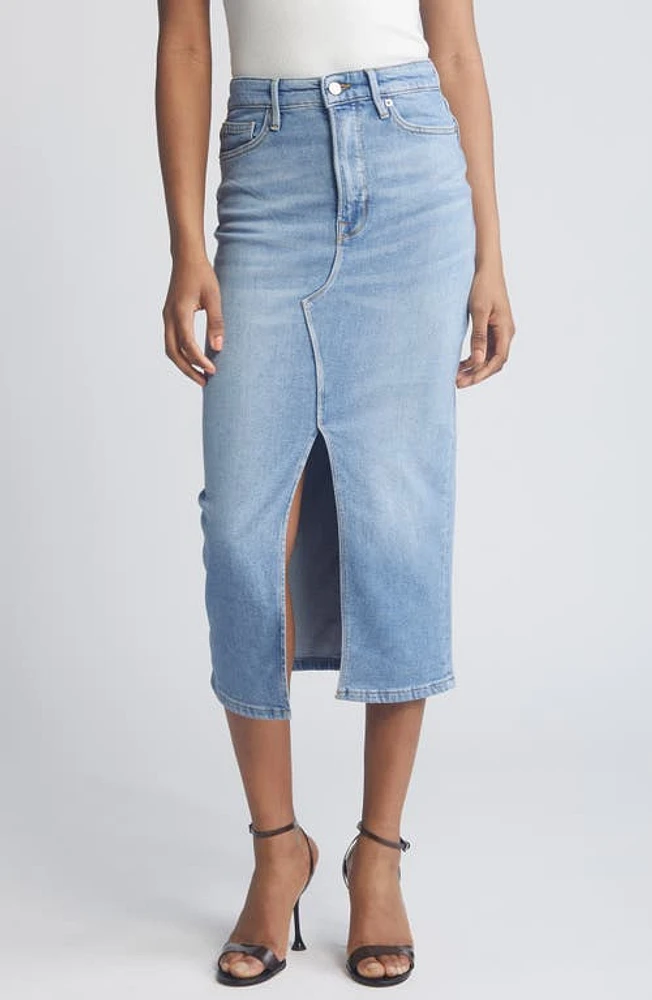 Good American Slit Front Denim Midi Skirt in Blue598 at Nordstrom, Size 22