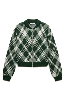 MANGO Check Zip-Up Cardigan Green at Nordstrom,