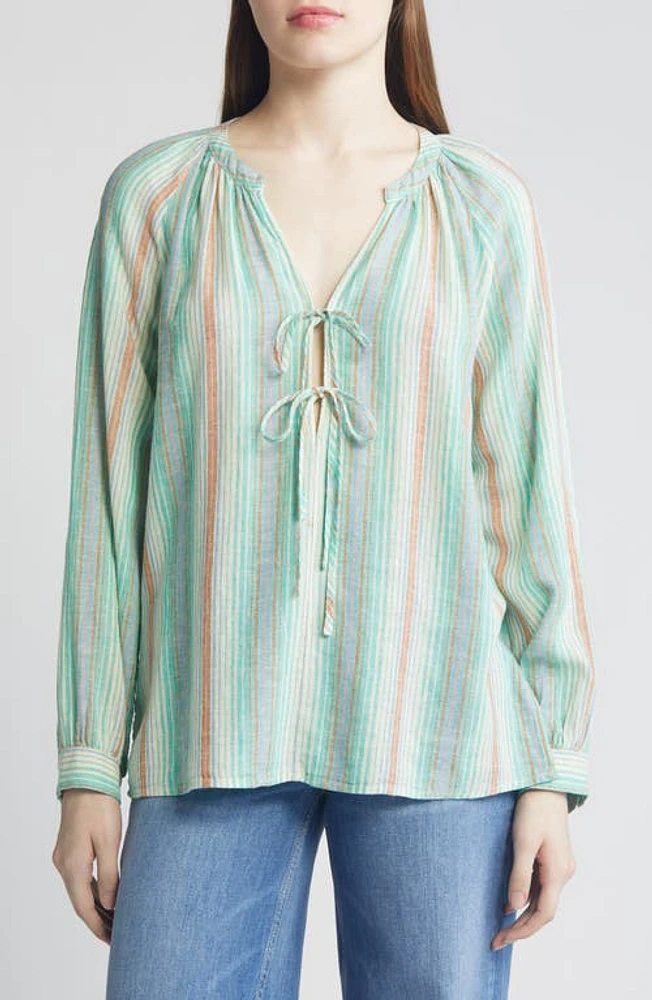 Rails Brielle Stripe Tie Front Linen Blend Top Seaview at Nordstrom,