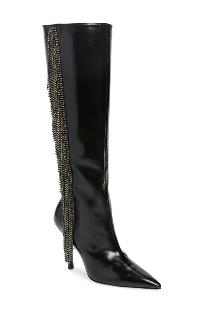 Stuart Weitzman Crystal Fringe Boot in Black/Black Diamond at Nordstrom, Size 7