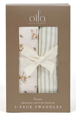 Oilo 2-Pack Cotton Muslin Swaddle Blankets in Eggshell/Sea at Nordstrom