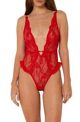 Etam Instant Plunge Tulle Bodysuit Red at Nordstrom,