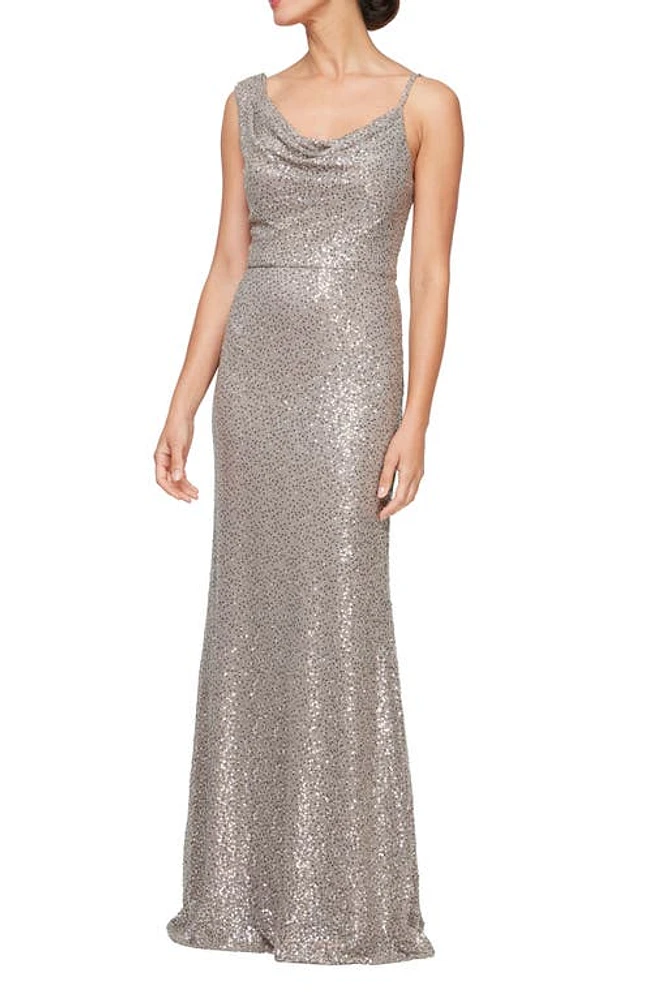 Alex Evenings Sequin Cowl Neck Gown in Mink at Nordstrom, Size 12