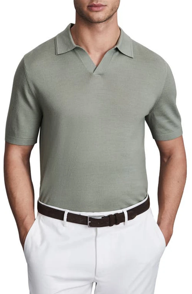 Reiss Duchie Johnny Collar Short Sleeve Wool Polo Sweater Pistachio at Nordstrom,