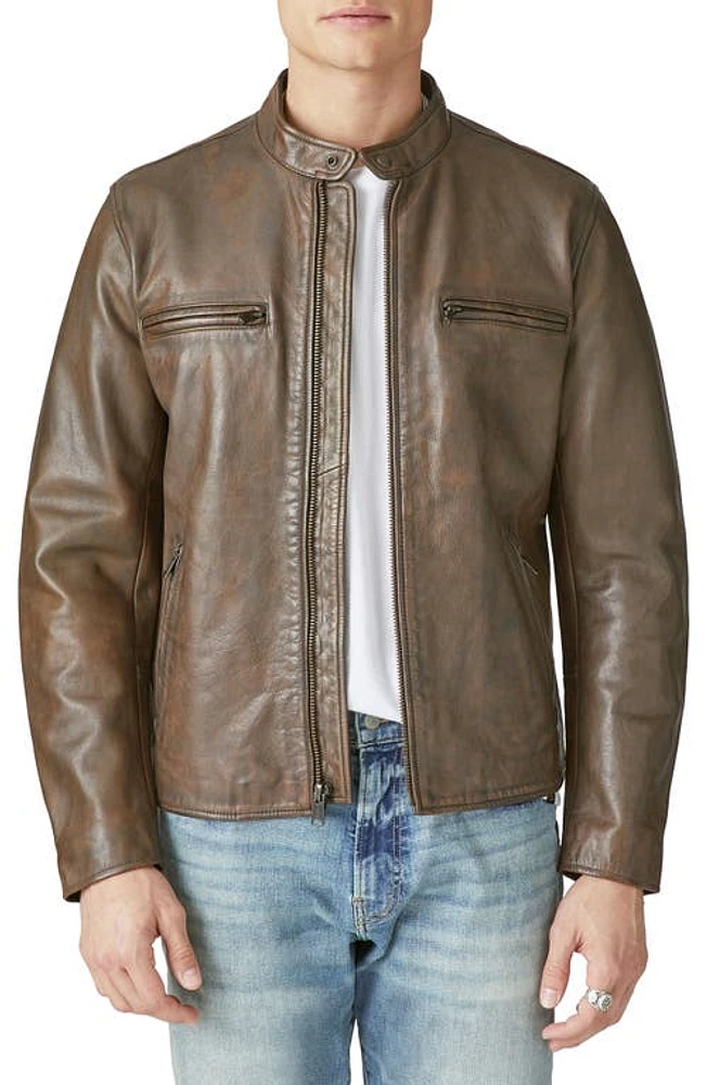 Lucky Brand Bonneville Washed Leather Jacket Dark Brown at Nordstrom,