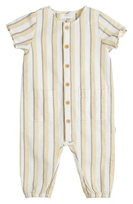 Petit Lem Stripe Linen & Cotton Button-Up Romper Yellow at Nordstrom,