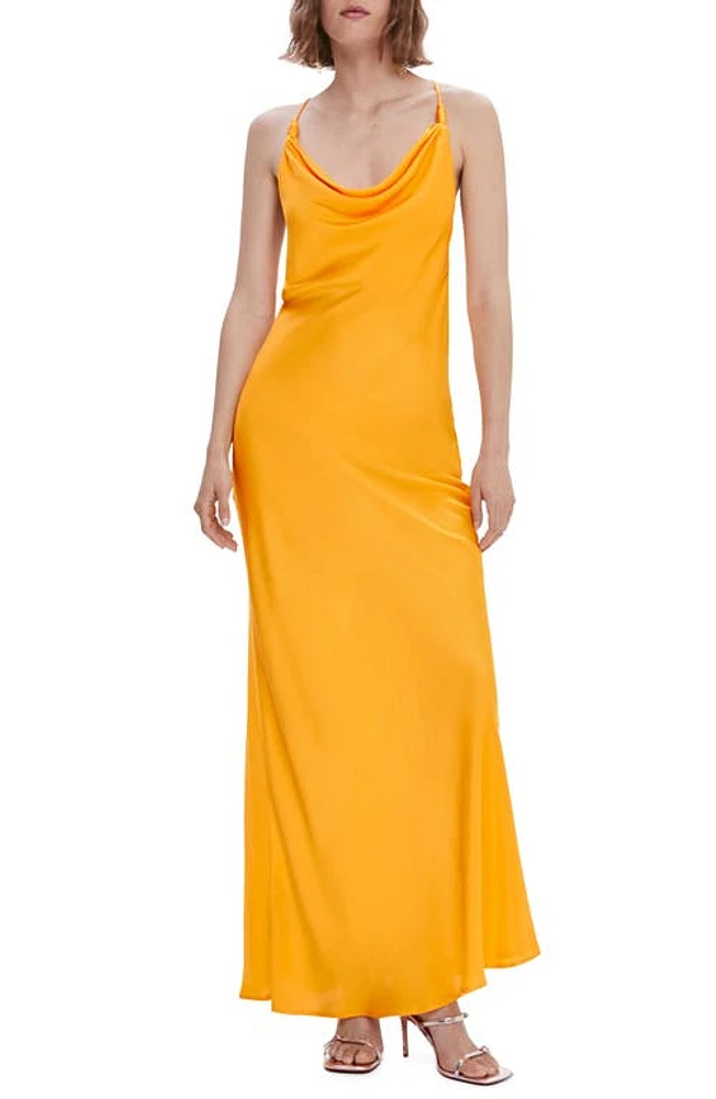 MANGO Cowl Neck Satin Slipdress Orange at Nordstrom,