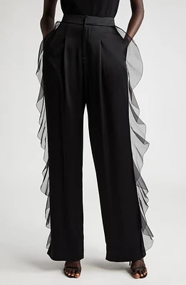 Jason Wu Collection Cascade Ruffle Detail Satin Pants Black at Nordstrom,