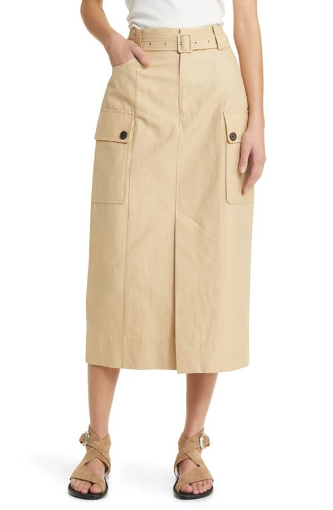 Rails Cyrus Belted Cotton & Linen Midi Skirt Khaki at Nordstrom,