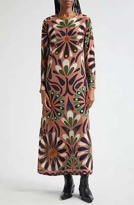 FARM Rio Anika Flowers Long Sleeve Maxi Dress Pink at Nordstrom,