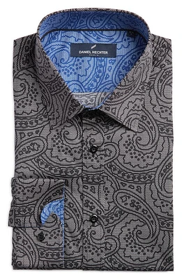 DANIEL HECHTER Paisley Non-Iron Stretch Dress Shirt Black at Nordstrom,