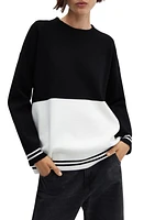 MANGO Colorblock Oversize Crewneck Sweater Black at Nordstrom,