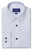 David Donahue Trim Fit Tossed Geometric Print Dress Shirt White/Sky at Nordstrom,