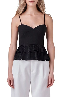 Endless Rose Mixed Media Layered Ruffle Camisole Black at Nordstrom,