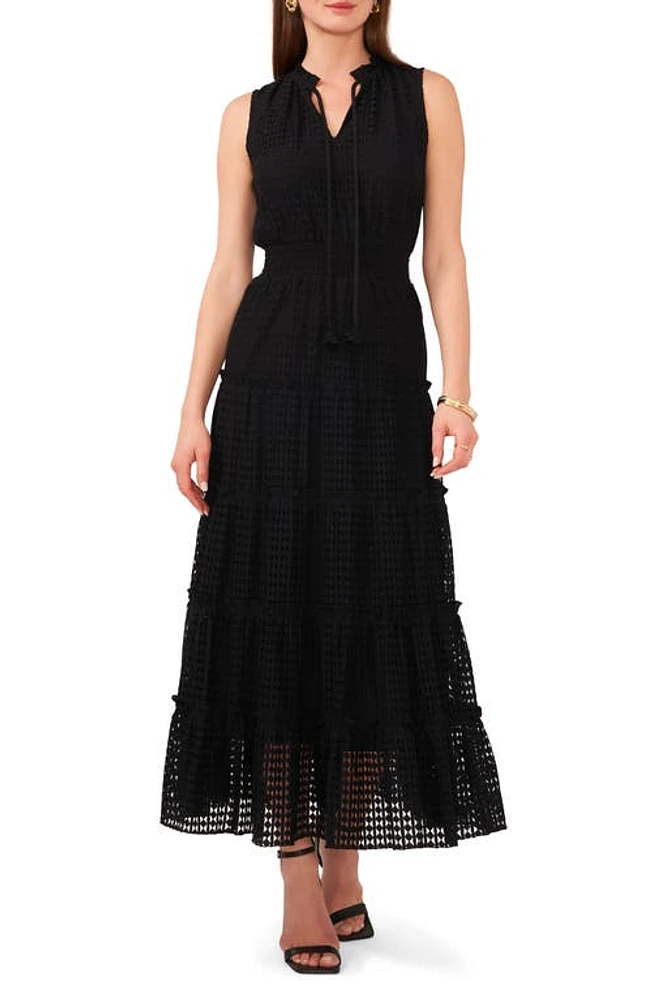 1.STATE Tie Neck Smocked Sleeveless Maxi Dress Rich Black at Nordstrom,