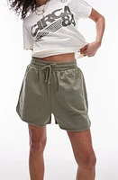 Topshop Drawstring Sweat Shorts Khaki at Nordstrom,