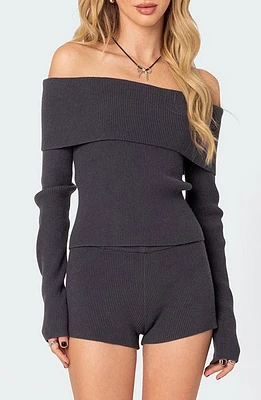 EDIKTED Miriam Off the Shoulder Top Dark-Gray at Nordstrom,