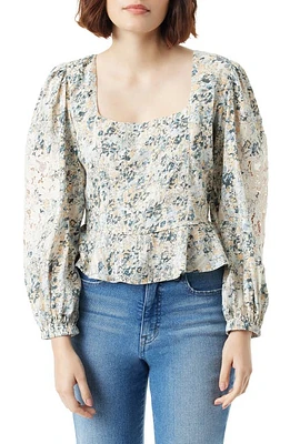 Sam Edelman Lainey Lace Inset Long Sleeve Peplum Top Arctic Wolf-Flower Field at Nordstrom,