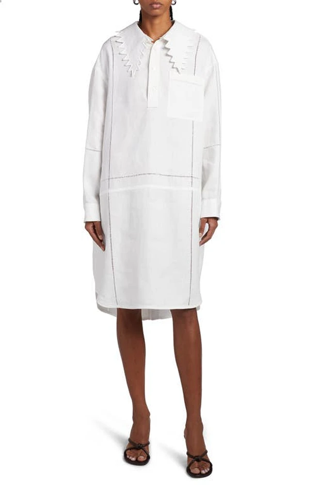 Bottega Veneta Long Sleeve Embroidered English Linen Shirtdress Chalk at Nordstrom, Us