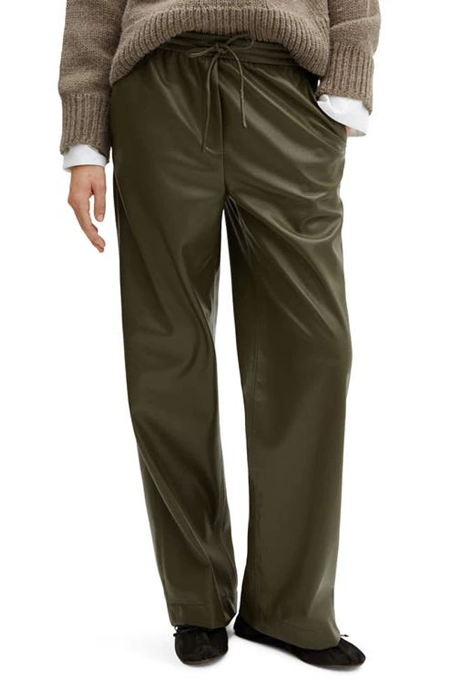 MANGO Charlize Faux Leather Drawstring Pants Beige - Khaki at Nordstrom,