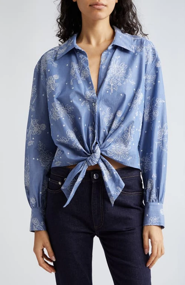 Cinq à Sept Abrielle Tie Hem Shirt Chambray/White at Nordstrom,