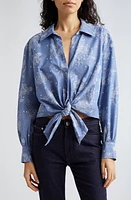 Cinq à Sept Abrielle Tie Hem Shirt Chambray/White at Nordstrom,