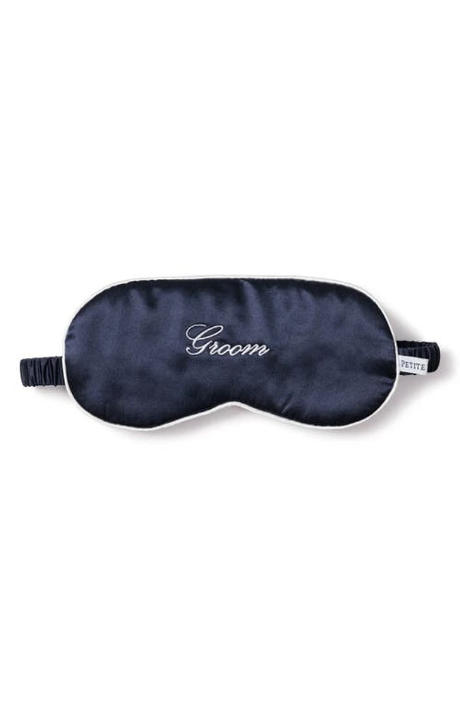 Petite Plume Groom Embroidered Silk Sleep Mask in Navy at Nordstrom