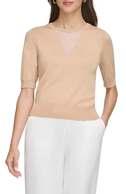 DKNY Sheer Mesh Illusion V-Neck Sweater at Nordstrom,