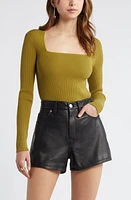 Open Edit Luxe Sculpt Square Neck Long Sleeve Top at Nordstrom,