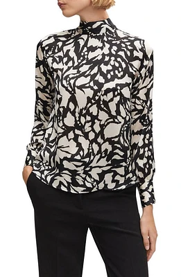 MANGO Print Mock Neck Top in Black at Nordstrom, Size 0