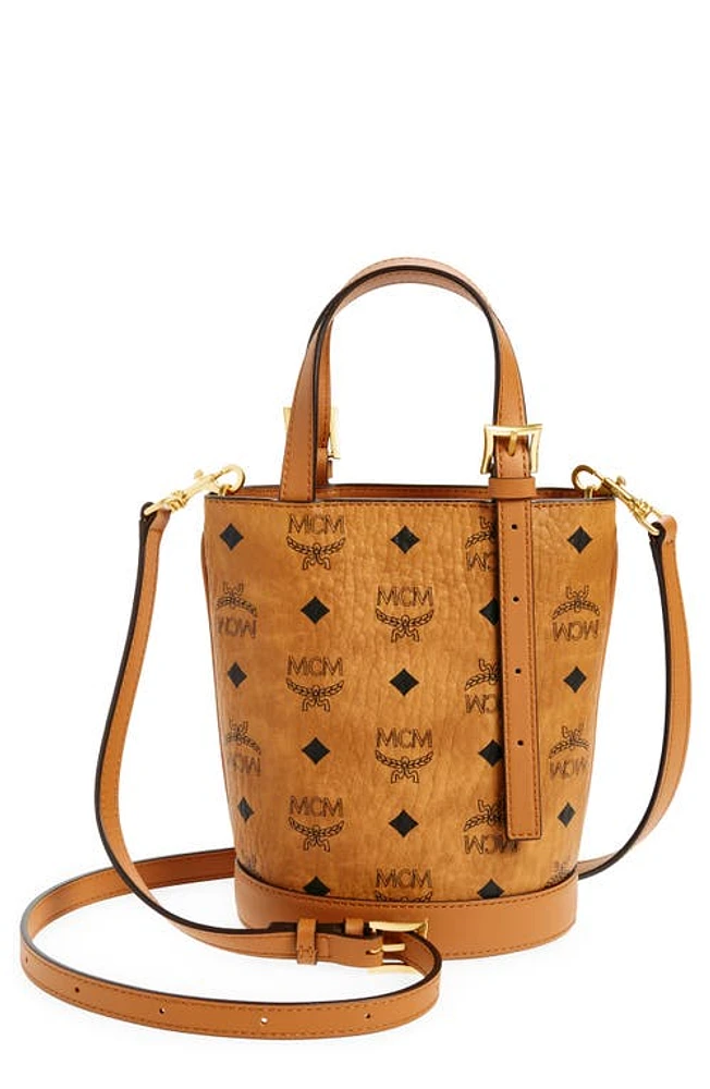 MCM Mini Aren VI Visetos Coated Canvas Bucket Bag in Cognac at Nordstrom