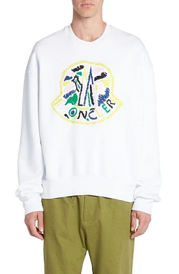 Moncler Stitched Logo Cotton Crewneck Sweatshirt Brilliant White at Nordstrom,