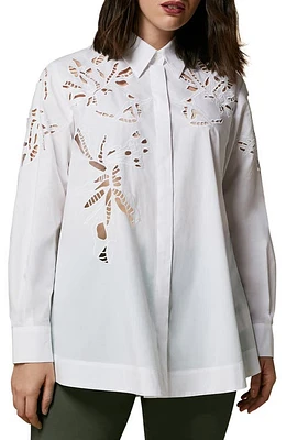 Marina Rinaldi Embroidered Floral Cutwork Cotton Button-Up Shirt Optical White at Nordstrom,