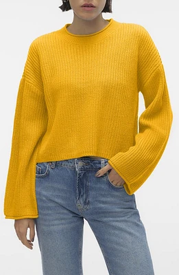 VERO MODA Sayla Rib Crop Sweater Gold Fusion at Nordstrom,