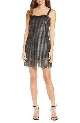 SHO by Tadashi Shoji Metallic Textured Fringe Minidress in Steel at Nordstrom, Size 00