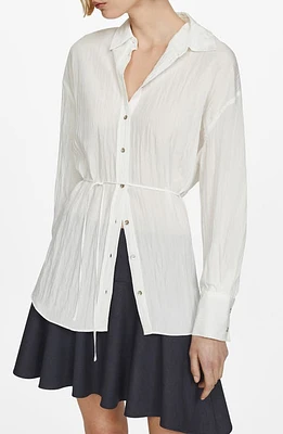 MANGO Long Sleeve Woven Shirt Off White at Nordstrom,