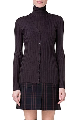 Akris Virgin Wool & Silk Rib Cardigan Mocca at Nordstrom,