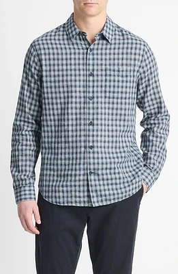 Vince Summit Plaid Linen Blend Button-Up Shirt Venice Blue at Nordstrom,