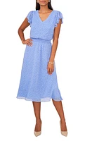 Chaus Polka Dot Smocked Waist Chiffon Midi Dress in Blue/White at Nordstrom, Size X-Large