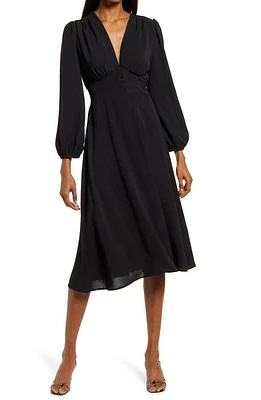 Fraiche by J Empire Waist Long Sleeve Midi Dress Black at Nordstrom,