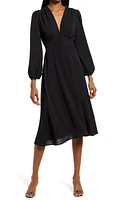 Fraiche by J Empire Waist Long Sleeve Midi Dress Black at Nordstrom,