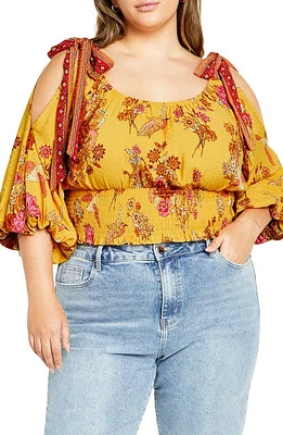 City Chic Venice Floral Print Smocked Waist Crop Top at